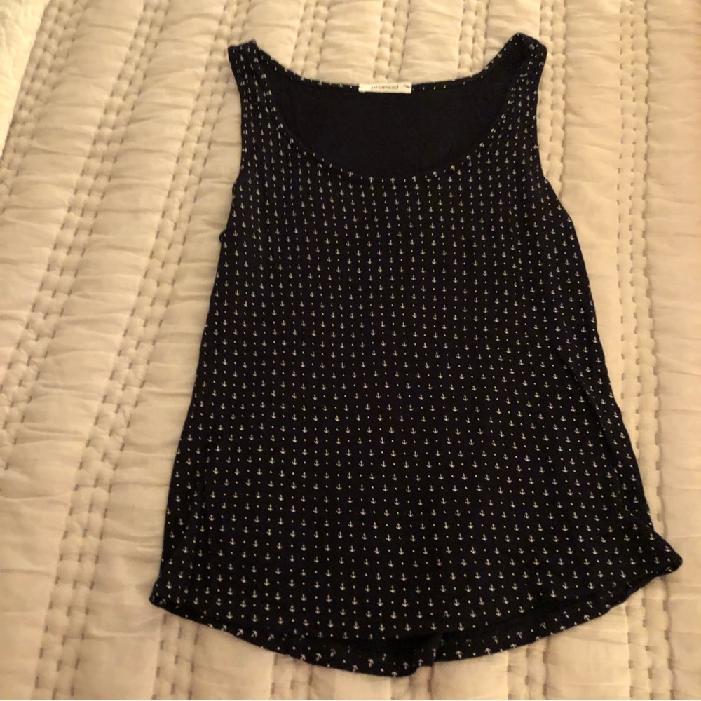 Navy Blue Tank Top with White Anchor Print